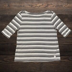 Gloria Vanderbilt Spring Womens Striped Boat Neck Top Black White Grey Medium